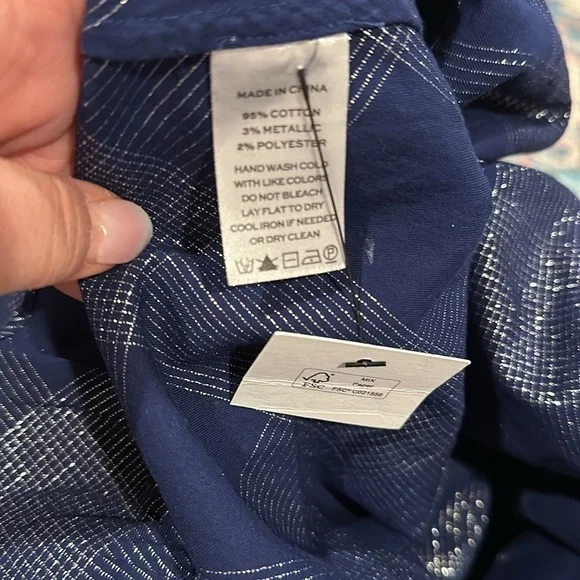 HILL HOUSE KATHERINE NAP CHECK BLUE SHORT SLEEVE METALLIC THREAD TUNIC DRESS - Picture 6 of 10